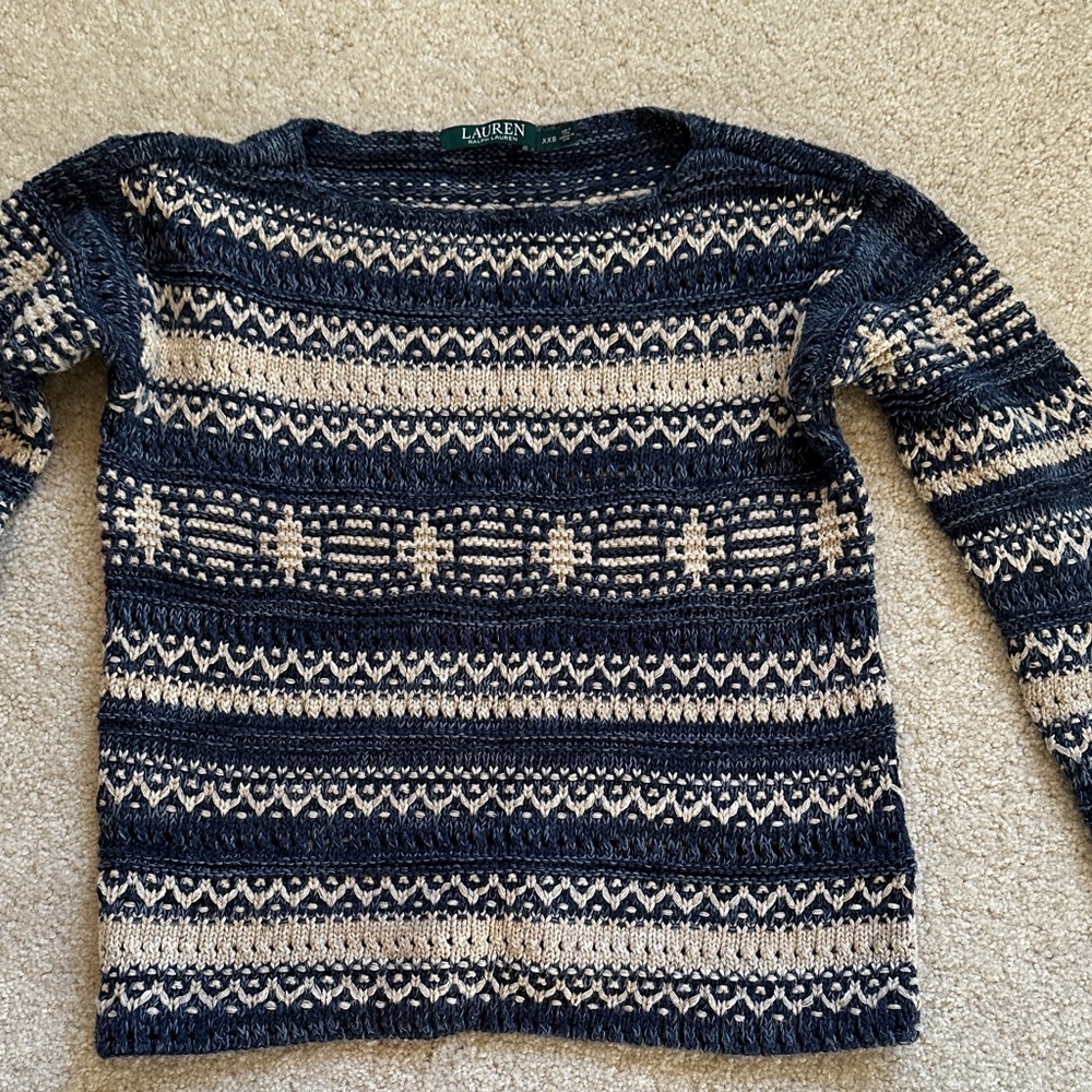 Ralph Lauren Navy and Cream Patterned Sweater
